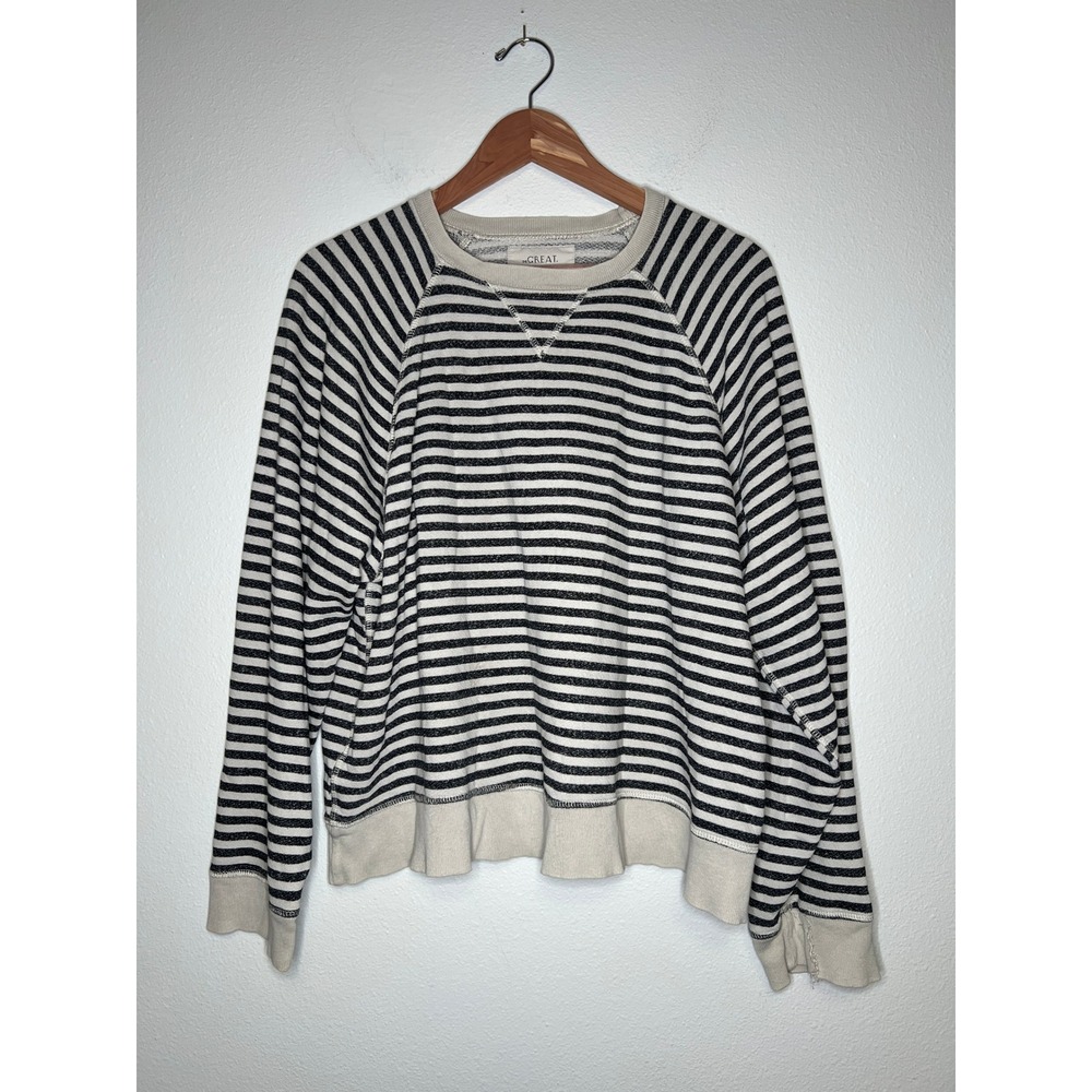 THE GREAT. Striped Sweatshirt Navy White Size 3 Raglan Nautical Coastal Preppy